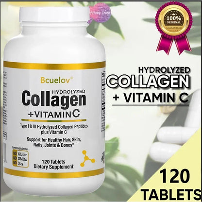 Hydrolyzed Collagen Peptides+Vitamin C Supports Hair,Skin,Nails,Joints&Bones-Contains Type I & III Collagen Peptides – Non-GMO