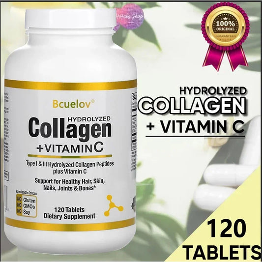 Hydrolyzed Collagen Peptides+Vitamin C Supports Hair,Skin,Nails,Joints&Bones-Contains Type I & III Collagen Peptides – Non-GMO