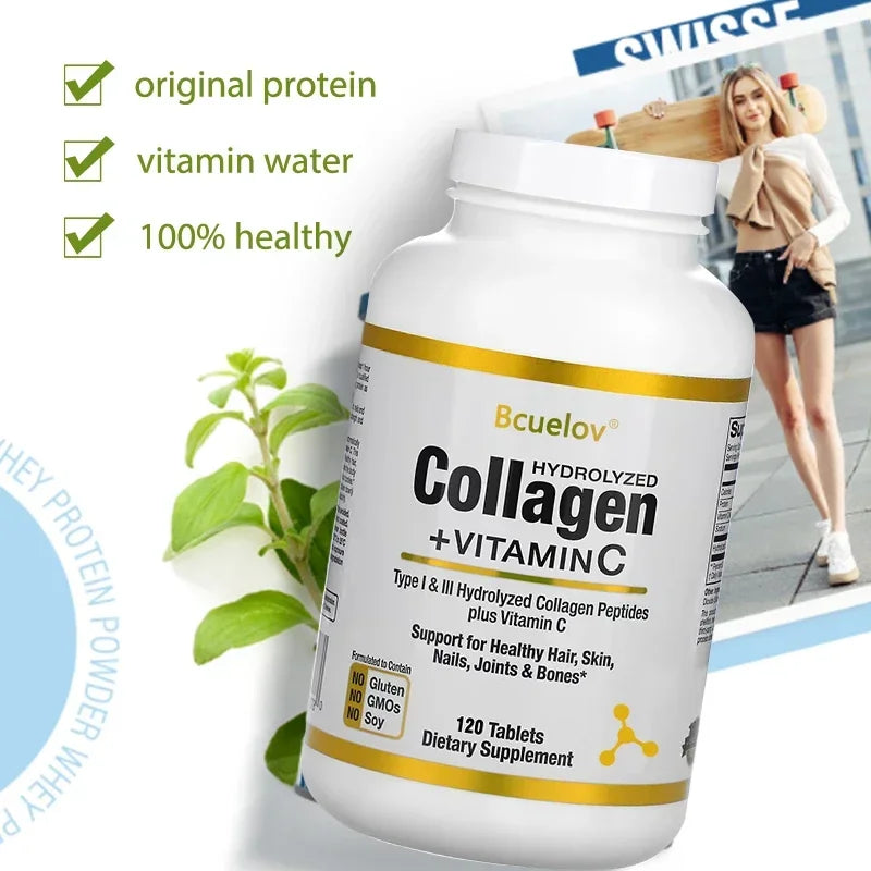 Hydrolyzed Collagen Peptides+Vitamin C Supports Hair,Skin,Nails,Joints&Bones-Contains Type I & III Collagen Peptides – Non-GMO